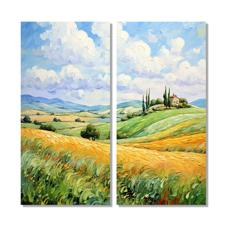 Vangogh Rolling Hills I - Décoration murale jaune 2 pièces, 20" H x 24" W, Wrapped Canvas, Does Not Apply