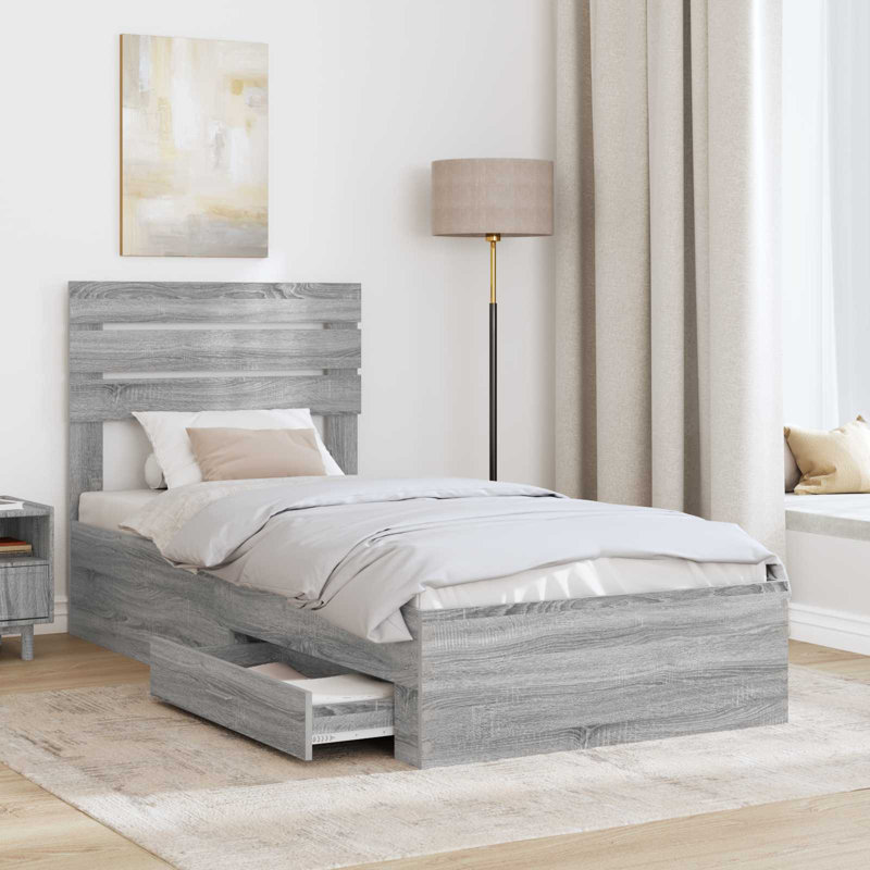 Bed, European Single (90 x 200 cm), Grey Sonoma