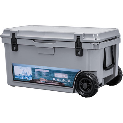 70qt Camping Cooler with Extra-Thick Insulation. Portable Ice Chest Box Keeps Ice 7 Days. -Molded Cooler for Beach. Fishing. Boat & Picnic. Gray