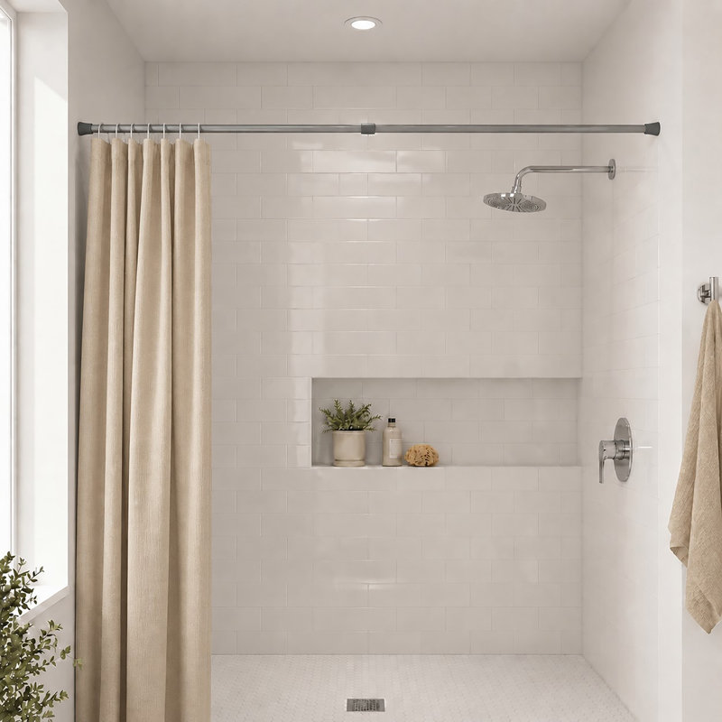 Tringle de rideau de douche réglable à tension droite, De 43 po à 79 po, Chrome