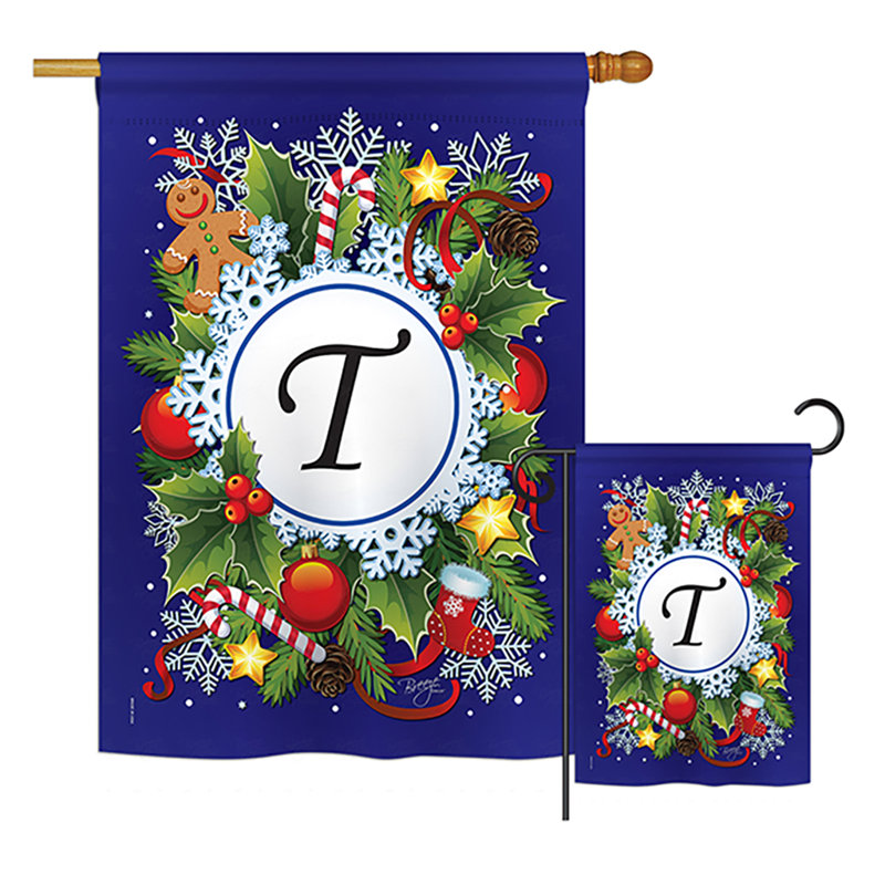 Wonderland à impressions verticales de polyester 18,5 x 13 po winter initial ensemble de drapeau, T
