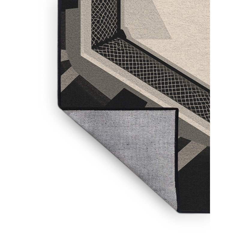 Machine Washable Cain Mixed Martial Arts Octagon Scene Modern Geometric Rug in Gray – Black Binding, 4x6