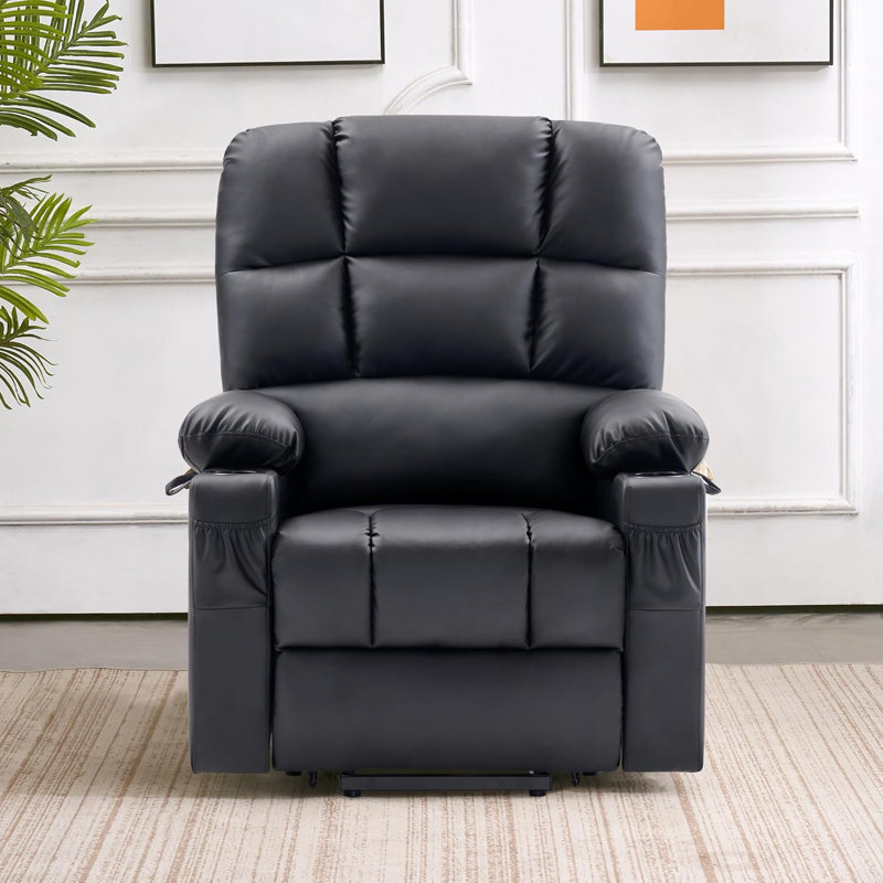 Dual Motor Power Recliner Lift Chair with Massage and Heat, Extended Footrest, Faux Leather, Black