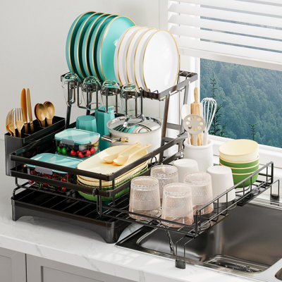 2 Tier Dish Drying Rack - Large Extendable Dish Rack