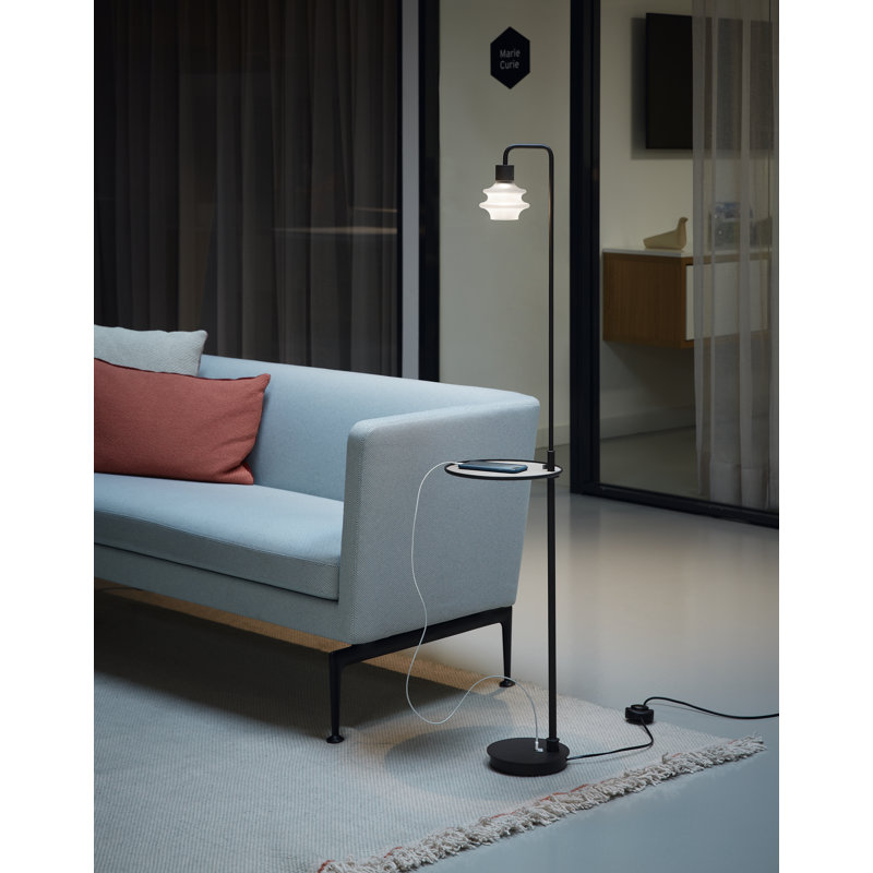 Drop 51.57'' Ebony Black Task Floor Lamp with USB, Green