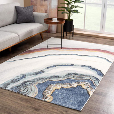 Tapis blanc / bleu / brun Amid