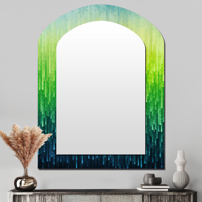 Green Color Code - grand miroir arc-en-ciel, décor de miroir mural asymétrique traditionnel, impression d'art en métal