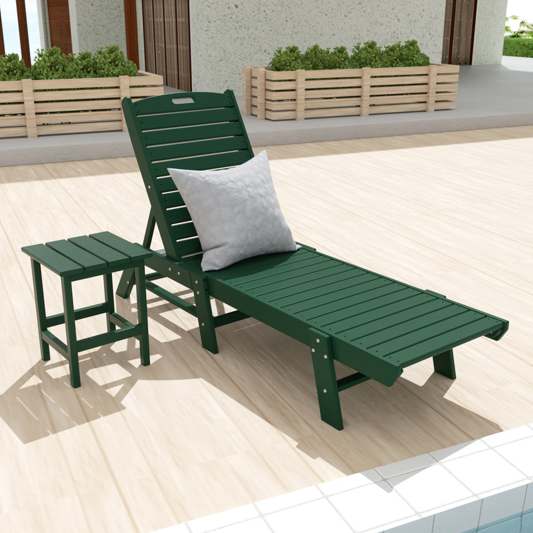 Shavon 78.2" Long Reclining Single Chaise with Table Beachcrest Home™ Color: Dark Green