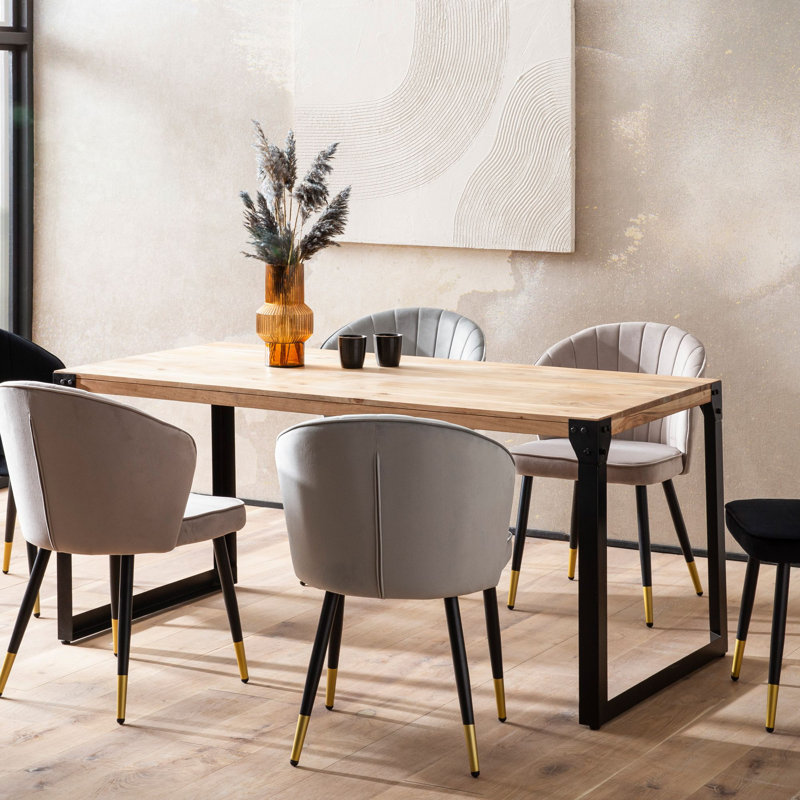 Acacia Solid Wood Top Metal Base Dining Table