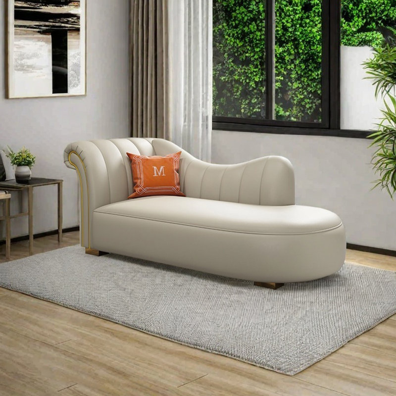 Chaise longue en bois massif de style simple, Orienté à gauche (vu de face), Beige