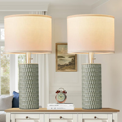 Set Of 2 Light Green Ceramic 20" Table Lamps
