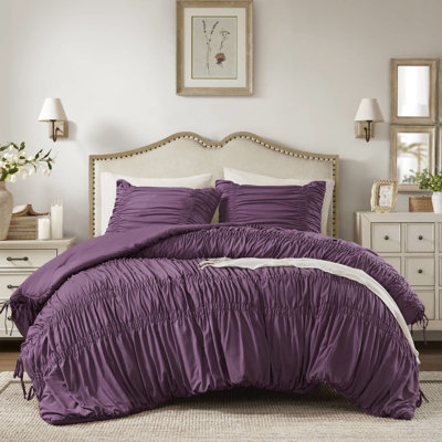 Très grand édredon mauve 3 pièces avec motif et attaches, microfibre douce et moelleuse pour se blottir, entretien de la machine sans effort