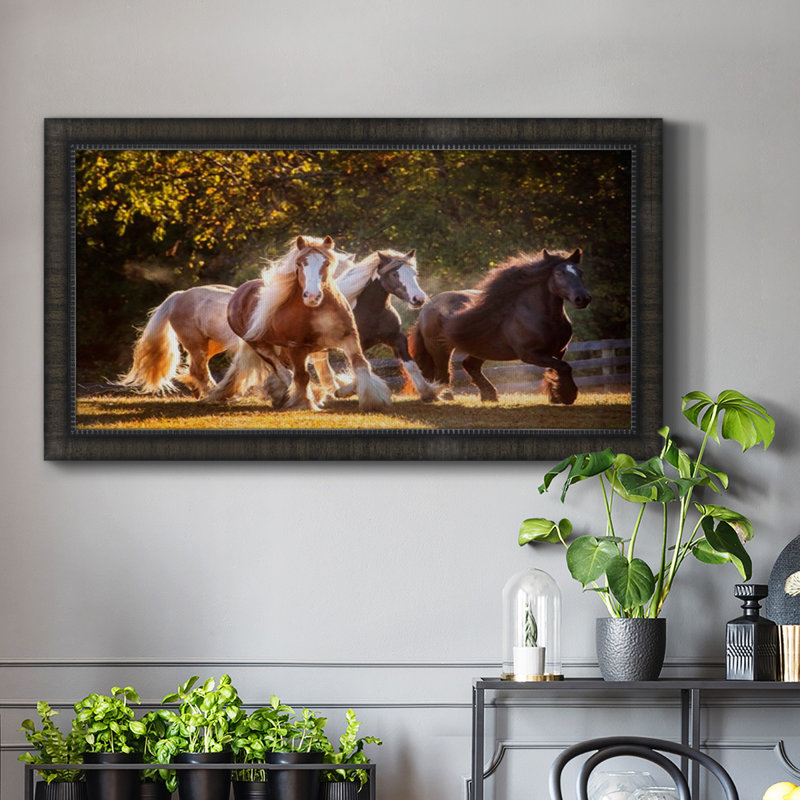 Sunlit Horses III - Photographie d'un cadre photo sur toile, H 25 po x l 45 po x P 1 po