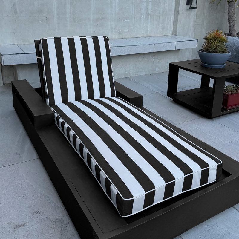 Sherry Kine's "Designer's Choice" Reversible Cabana Stripe Luxury Outdoor Chaise Lounge Replacement Cushion, With Customized Cut, Contrast Cord, Water & Fade Resistant Fabric, Filled With: Thermal Bonded 100% White Polyester Fiber.