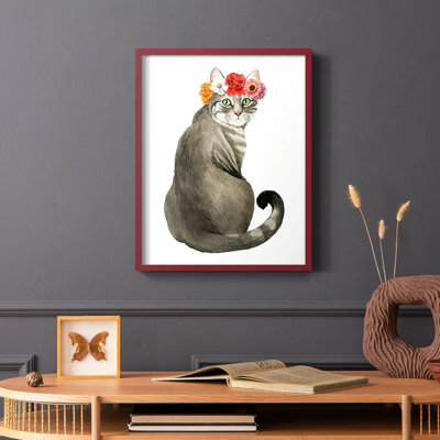 «Flower Crown Cats I», reproduction encadrée - bois massif