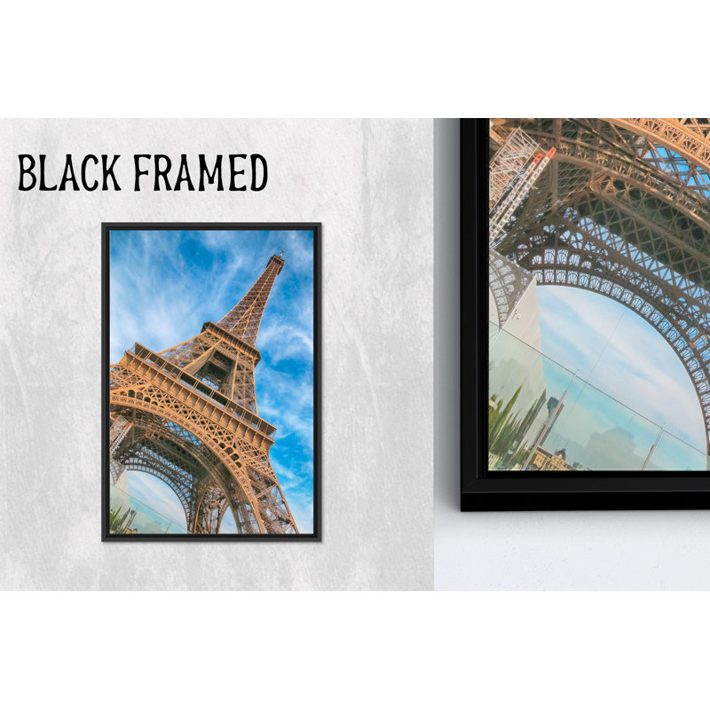 Toile imprimée: art mural en verre de la Tour Eiffel - élégant décor de Paris, 1P BlackFramedCanves