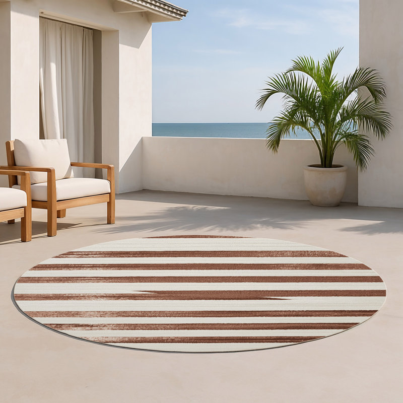 Tapis intérieur / extérieur gris HorizontalStripes, Rond 5 pi