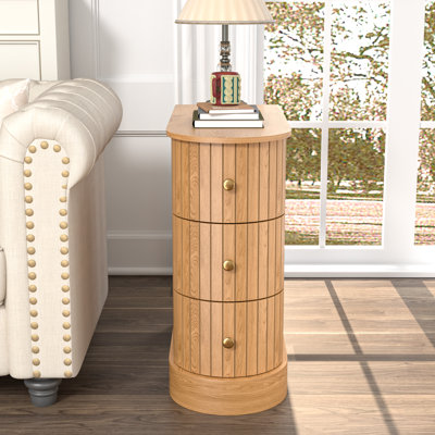 Sofa End Table With 3 Drawers, Narrow Arch Side Table With Storage, Slim Nightstand