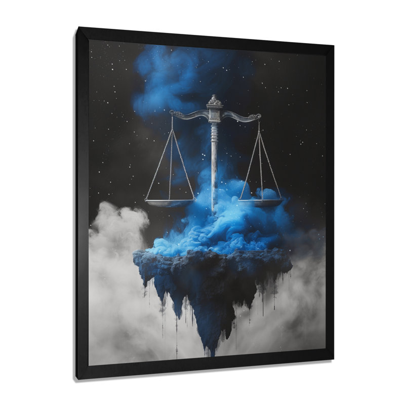 Bleu, noir, astrologie, balance cosmique, balance, astronomie, balance, art mural, salon, Cadre simple noir