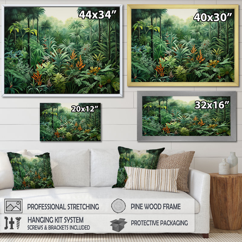 «Tropical Wilderness Escape I», reproduction sur toile, H 34 po x l 44 po x P 1,5 po, Cadre simple noir