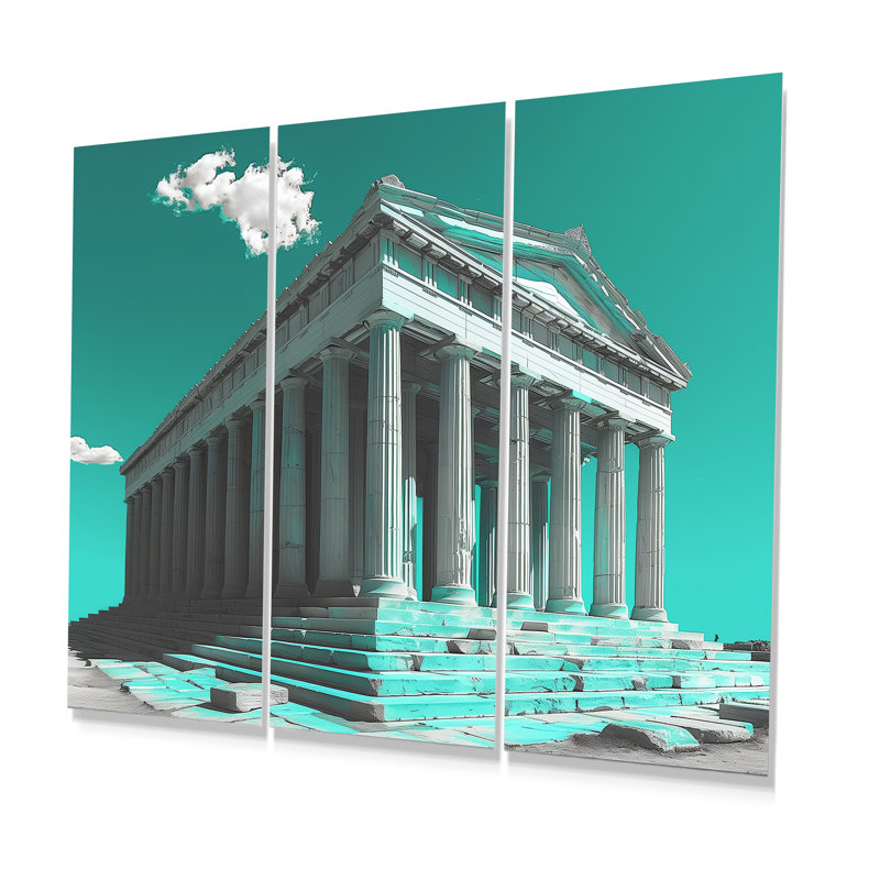 Ensemble de décorations murales vert et blanc, monument historique grec et photo II, H 28 po x l 36 po x P 1 po