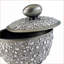Boîte à bijoux décorative | Crépuscule rond de 8 po de hauteur avec poignée en forme d'œuf | Argent | Polyrésine