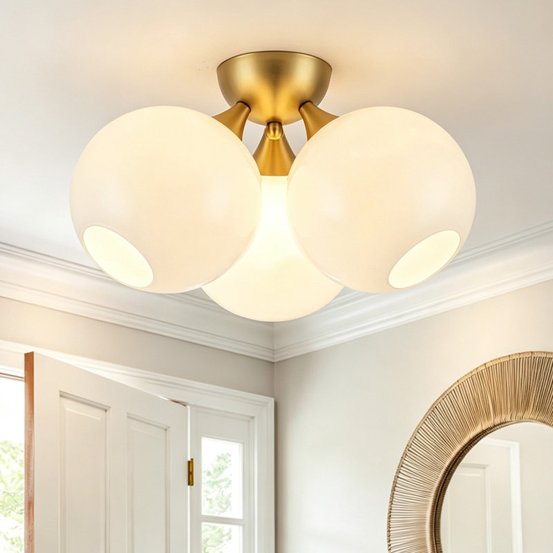 Plafonnier semi-encastré 3 lumières en verre