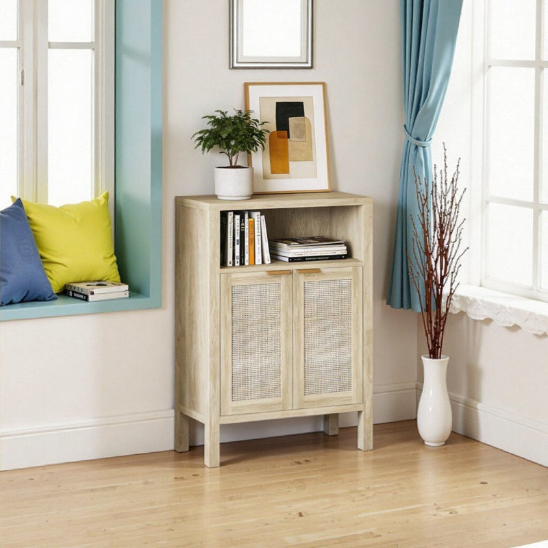 Buffet scandinave en rotin et or, Naturel