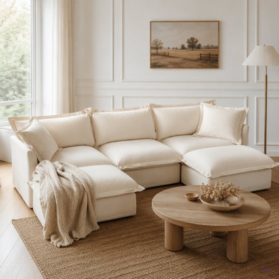 Canapé modulaire à assise profonde en U avec housse recouverte de U, canapé 3 places avec bordures françaises avec plusieurs grands coussins, canapé modulaire à assise profonde modulaire et confortable pour salon, chenille