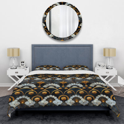 Ensemble de housse de couette à carreaux dorés et argentés Art Deco
