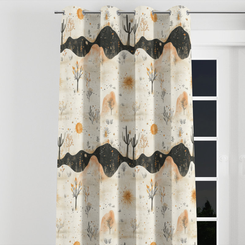 Abstract Room Darkening Curtains - Orange Boho Desert Minimal Grommet Curtain - 1 Panel, 52" W x 95" L, Silver Grommets