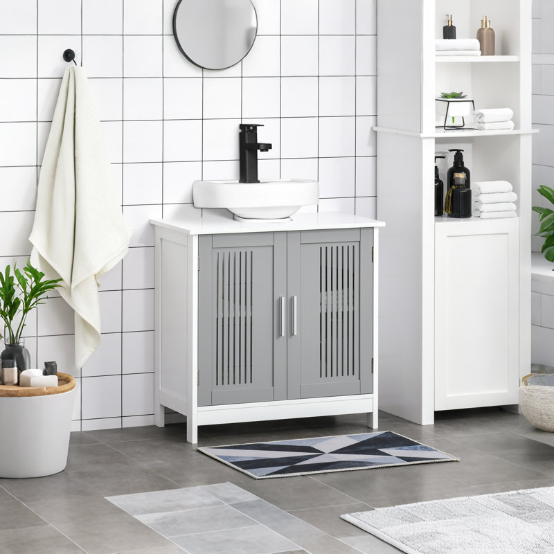Kleankin Modern Under Sink Cabinet With 2 Doors, Bathroom Vanity Cabinet with Adjustable Shelves, White;Gray