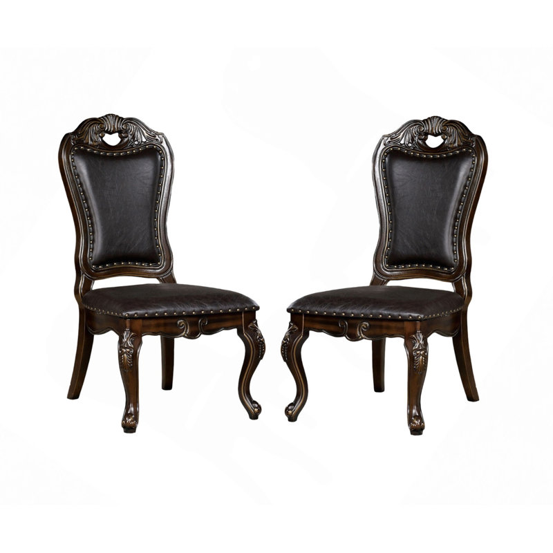 Design traditionnel traditionnel 2 pièces chaises d'appoint en bois massif noyer brun foncé simili cuir sièges formels