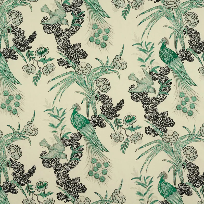 Schumacher x Miles Redd Peacock Fabric, Emerald