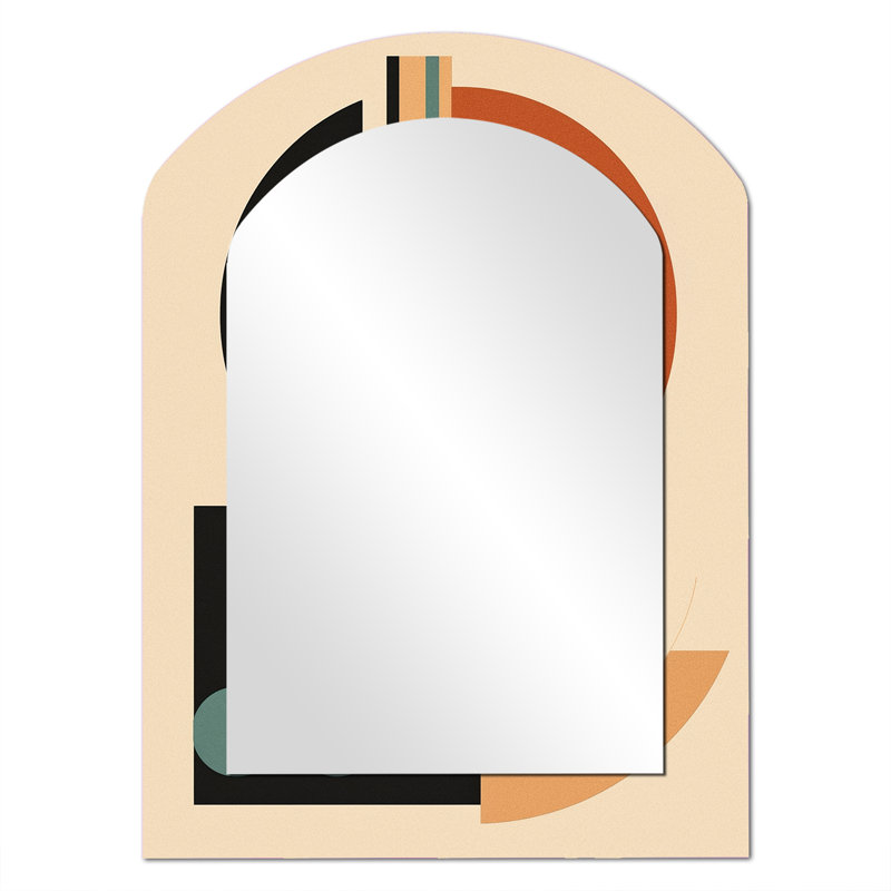 Cream Green Minimalism Quiet Depths - Minimalism Asymmetrical Large Mirror, Modern Arch Decorative Wall Mirror, Printed Metal Art