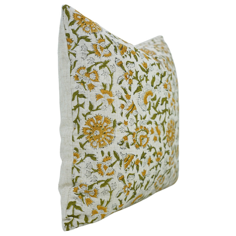 Imprimé à main en viscose de lin Fabposaine, jaune, poussette, H 22 po x l 22 po, Carrée