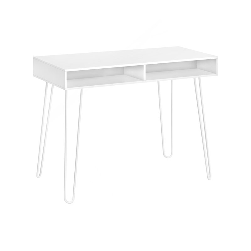 Bureau d'ordinateur, bureau personnel, ordinateur portable, installation à gauche, à droite, tiroirs de rangement, L 40 po, travail, stratifié blanc, métal blanc, contemporain, moderne