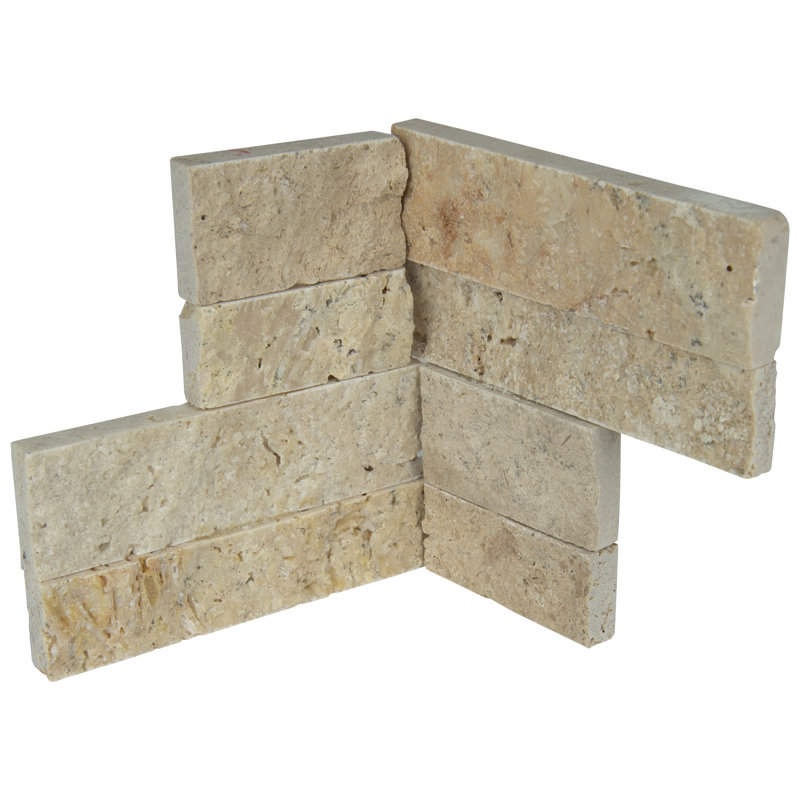 Stonecrest 4.5 in. x 9 in. Split Face Natural Stone Ledger Corner Wall Tile, Casella Cream
