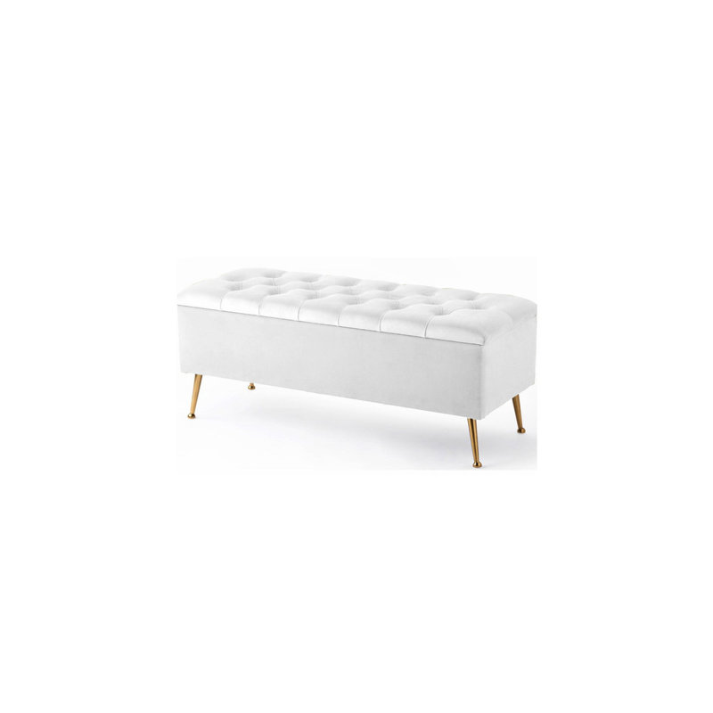 Amara Wide Velvet Tufted Rectangle Storage Ottoman Footstool Upholstered Bench with Legs for Living Room & Bedroom, White