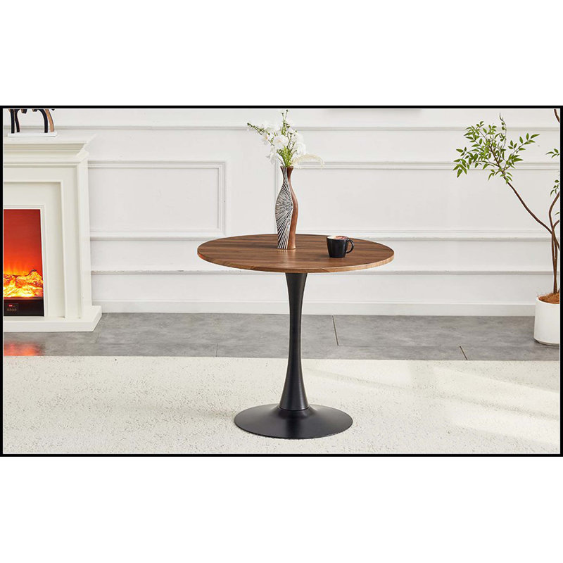 Round Dining Table, 31.5" Circle Tulip Table With Thickened Tabletop & Metal Pedestal, Mid Century Modern Bistro Table For Kitchen, Small Places, Living Room, Cafe (Faux Walnut)