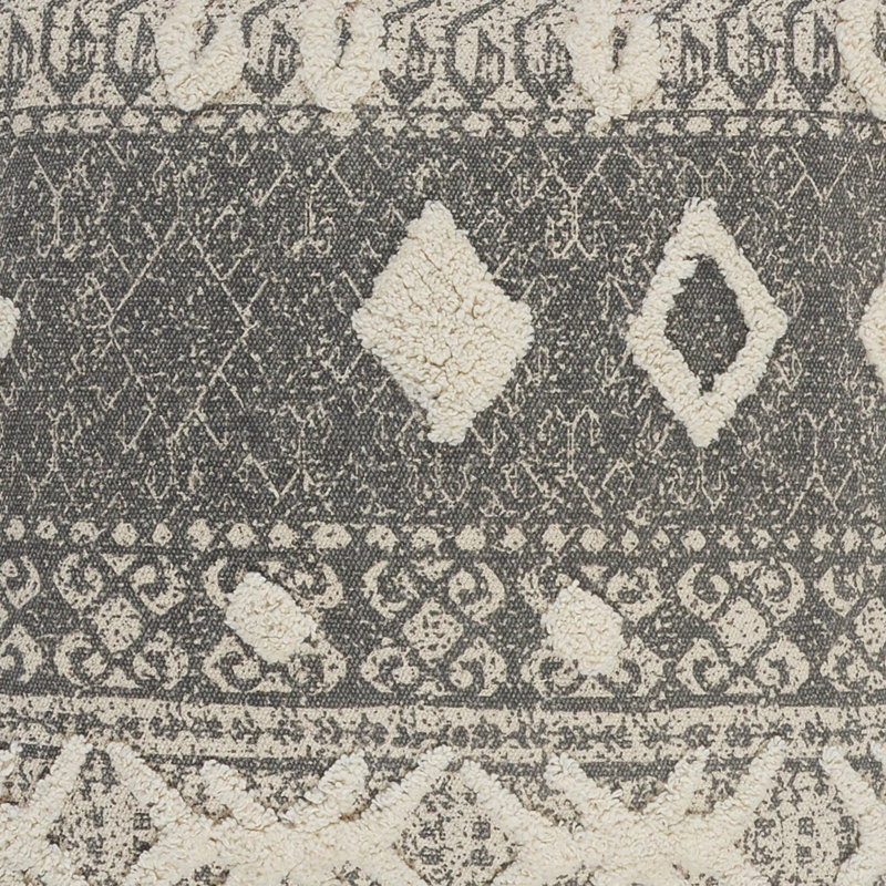 Coussin en coton Traditional, Motif géométrique gris / blanc, Polyester/ bourre en polyester