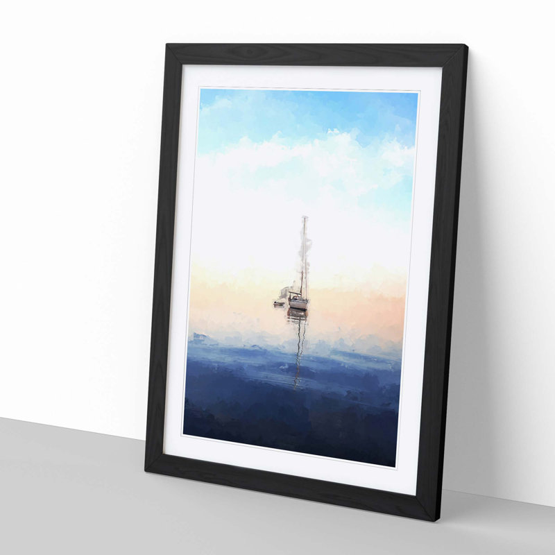 Lone Sailboat in Abstract - Picture Frame Graphic Art Print, Black, 50cm H x 35cm W x 2cm D