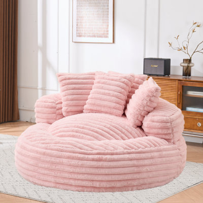 Fauteuil à billes rond surdimensionné de 55,1 po pour adultes, grand fauteuil à billes, fauteuil sur pied en velours côtelé avec rembourrage en mousse compressée, fauteuil de lecture confortable pour le salon, la chambre à coucher et les jeux