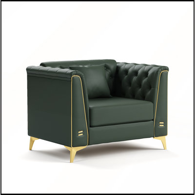 40.1 Inch Light Luxury 1-Seater Modular Chesterfield Sofa with Handmade Button Tufted, Metal Trim Armrests, and Thin Metal Legs, Includes 1 Pillow