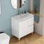 Ensemble de meuble-lavabo moderne avec lavabo, meuble-lavabo avec 1 porte et 2 tiroirs, système de rangement doux, conception sans poignée, pieds en bois massif naturel, facile à assembler
