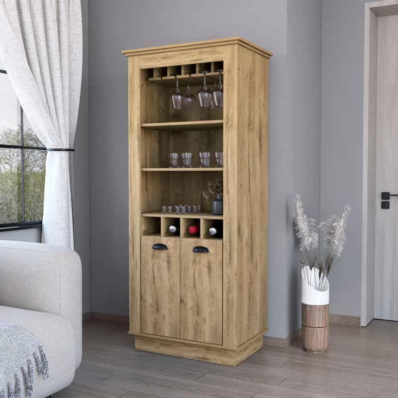 Armoire de bar: Rangez et présentez votre armoire de rangement à 4 portes à double porte, Brun