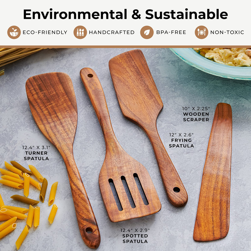 Natural Teak Wooden Cooking Utensils Set of 4