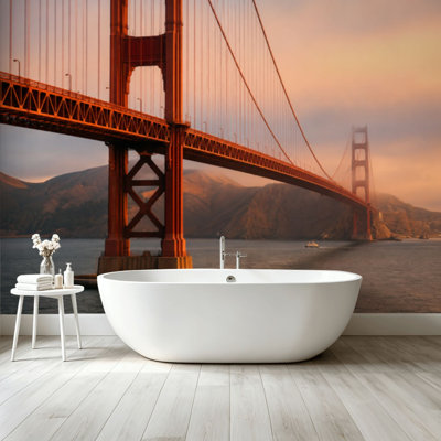 Peel and Stick Wallpaper Wall Mural Golden Gate Bridge San Francisco foggy day Wall Art Self Adhesive and Removable
