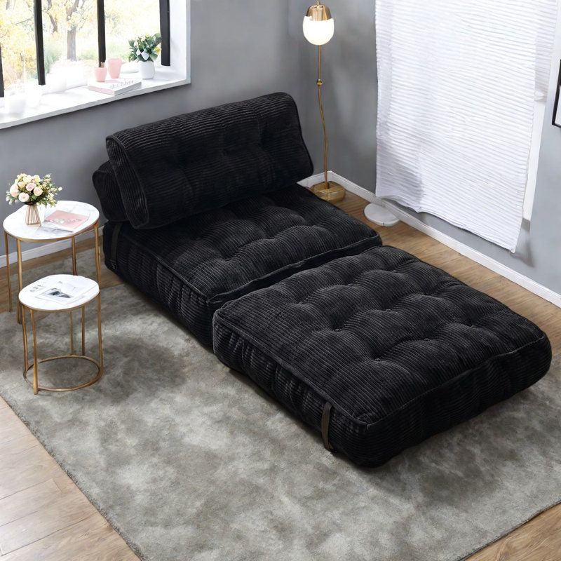 Lit escamotable à compression avec canapé, fauteuil de détente portatif moderne en velours côtelé 1 place, Noir