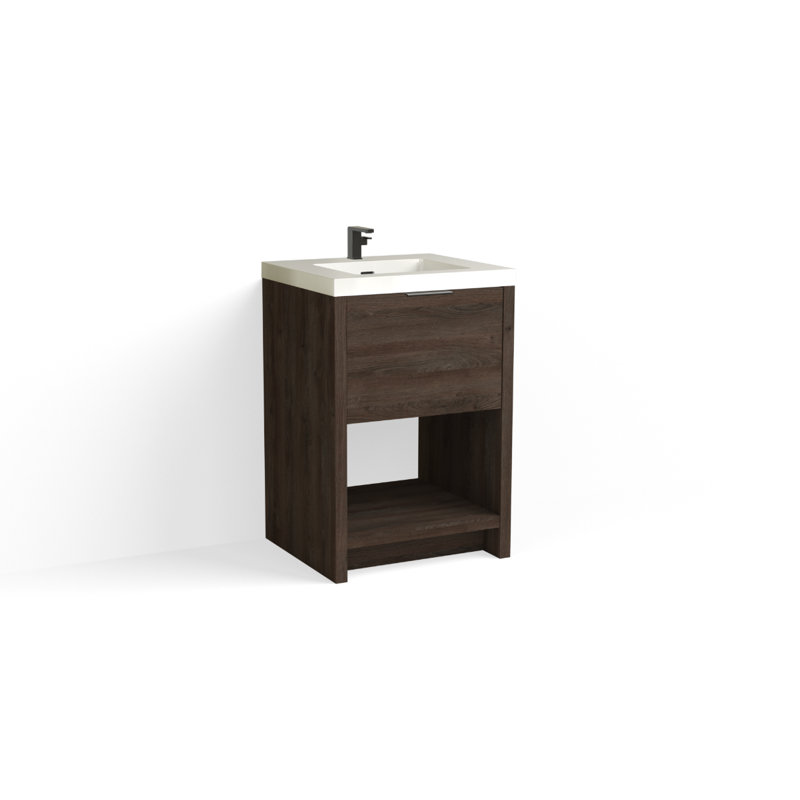 Vista 24" W Freestanding Single Bathroom Vanity, Single-Hole, White Gloss, White Nanomatte/Matte Black